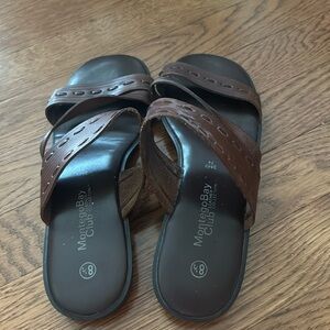 Cute, leather, slip on sandals.